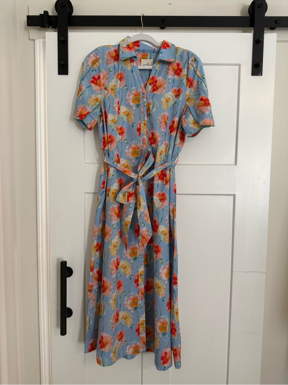 Umgee Cotton Floral Button-Front Shirt Dress with Waist Tie Maxi EUC 1254